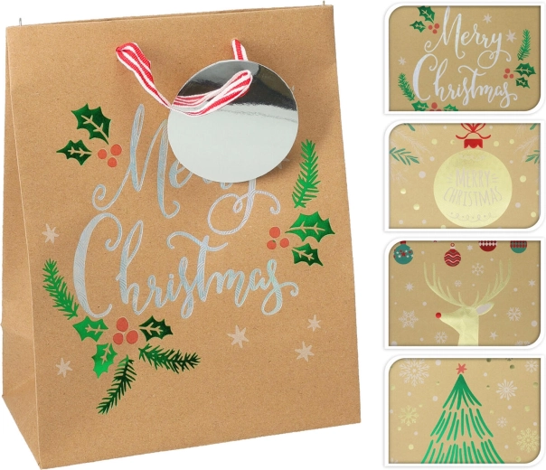 Gavepose julemotiv M 23 × 18 × 10 cm, mix af dekorationer