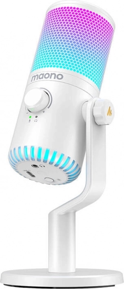 gamingmikrofon maono dm30 rgb – hvid usb‑mikrofon med rgb‑baggrundsbelysning