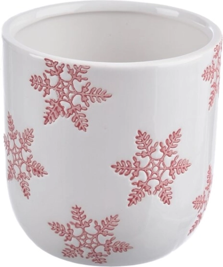 Keramisk urtepotteskjuler med snefnugmotiv hvid/rød 11 × 11 × 11 cm