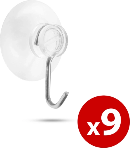 Vægkrog med sugekop, 9 stk.