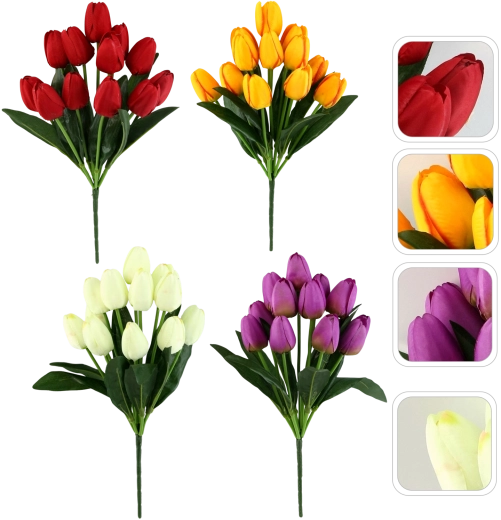 Kunstig buket 12 tulipaner i farvemix 43 cm