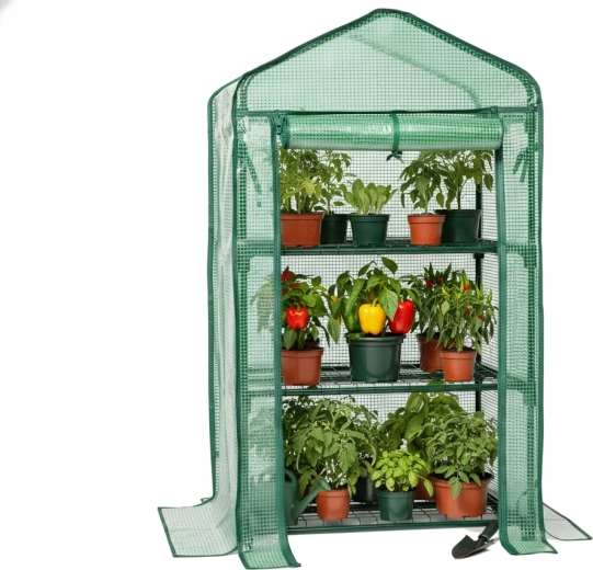 Grønt mini-drivhus til haven GardenLine med 3 hylder 69 × 49 × 125 cm