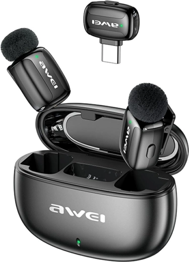 Awei MK5 Duo Ai-Voice trådløs clip-on (lavalier) mikrofon sort