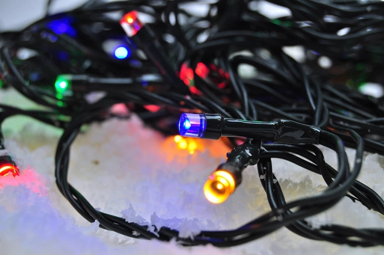 Solight LED-julelyskæde til udendørs brug, 200 LED, flerfarvet, 8 tilstande, timer, IP44