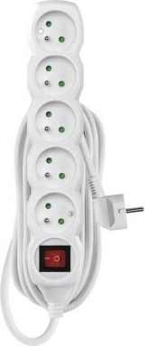 Forlængerledning med afbryder 5 stikdåser 5 m hvid