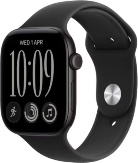 Apple Watch Series 12 GPS 46 mm med sort aluminiumskabinet og sort sportsrem S/M