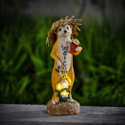 Solar LED-figur af surikat med teksten Welcome, 30 cm