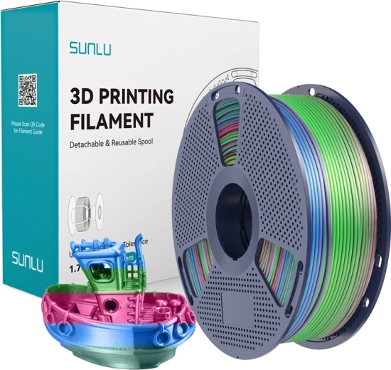 Sunlu PLA+ silk regnbuefilament til 3D-print 1,75 mm 1 kg