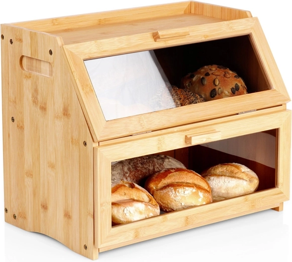to-etagers bambus-brødskrin 39 × 25 × 32 cm