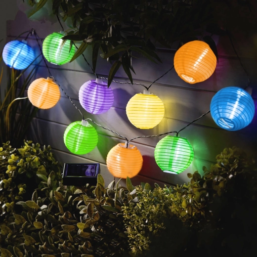 Solcellelyskæde med farvede lanterner og LED-belysning, 2,5 m
