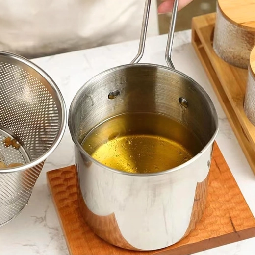 Mini gryde med friturekurv i rustfrit stål