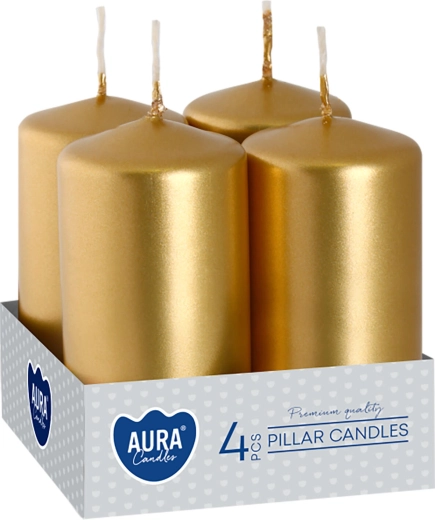 Metallic-guld adventslys, blanke, 80 × 40 mm - 4 stk.