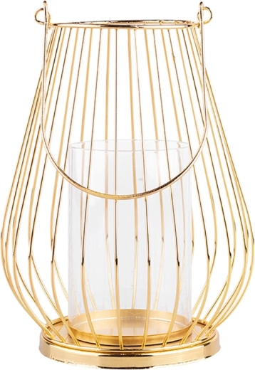 Metal lysestage med sprossedesign, guldfarvet, 23 cm