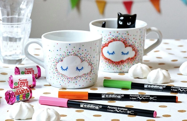 Kreativ dekoration på krus, tallerkener og glasskåle