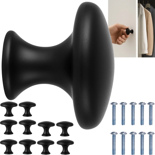 Møbelgreb (knopper) RUHHY sort mat 30 mm – sæt med 10 stk.