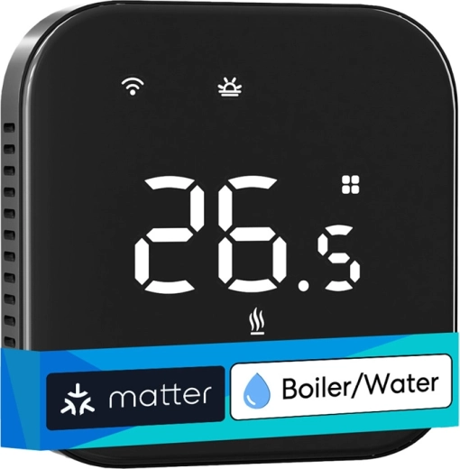 Smart Wi‑Fi-termostat Meross til vandbåren varme med Matter, sort