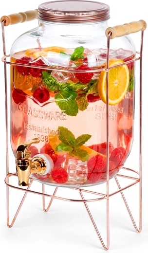Vilde drikkevandsdispenser i glas med hane og stativ, 5,5 l