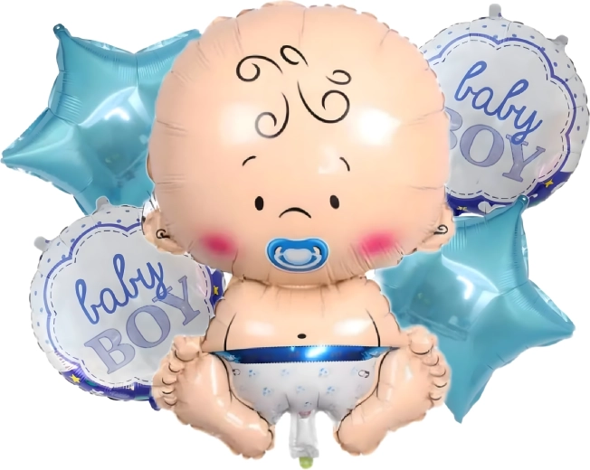Balloner til babyshower for dreng – sæt med 5 stk. med motiv af baby og stjerner