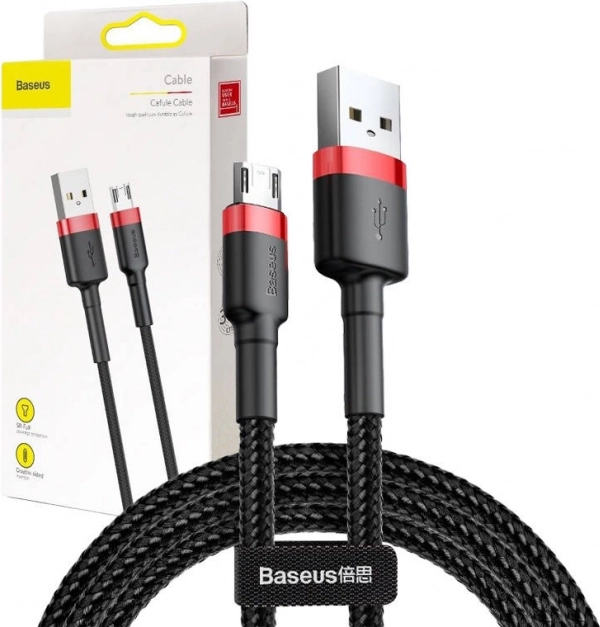 Baseus Cafule flettet micro USB-kabel 3 m, 2 A (sort‑rød)