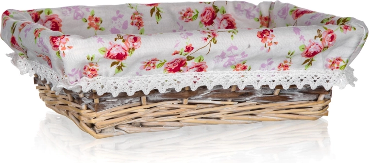flettet kurv med stof roses, rektangulær 26 × 18 × 8 cm