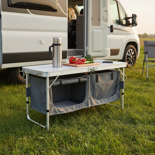 Stor arbejdsflade og smarte opbevaringsrum