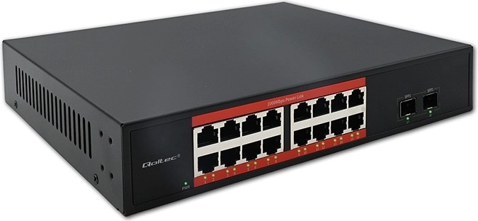 Gigabit poe-switch 16× rj45 og 2× sfp, 1000 mb/s, metalchassis