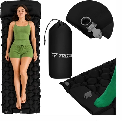 Selvoppustelig vandremadras til 1 person Trizand 190 × 60 cm med fodpumpe og pose