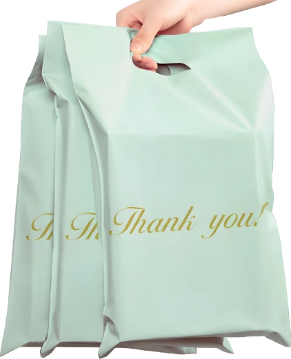 Folioposer/mailerposer med bærehank 400 × 500 + 70 mm, mint, 50 stk., tekst THANK YOU