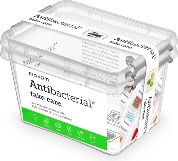 Moxom antibakterielt sæt 2 stk. transparente madbeholdere 2 l