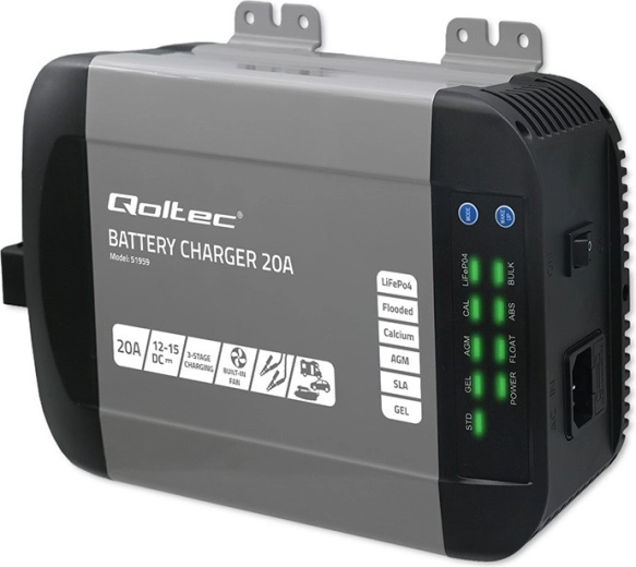 Intelligent oplader Qoltec Monolith til LiFePO4-, AGM-, GEL- og SLA-batterier, 12 V 20 A
