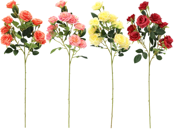 Kunstig blomsterstilk – buket med 9 roser, 65 cm, farvemix