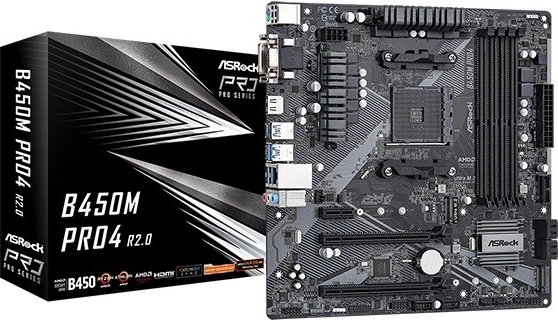 ASRock B450M Pro4 R2.0 AM4 uATX bundkort