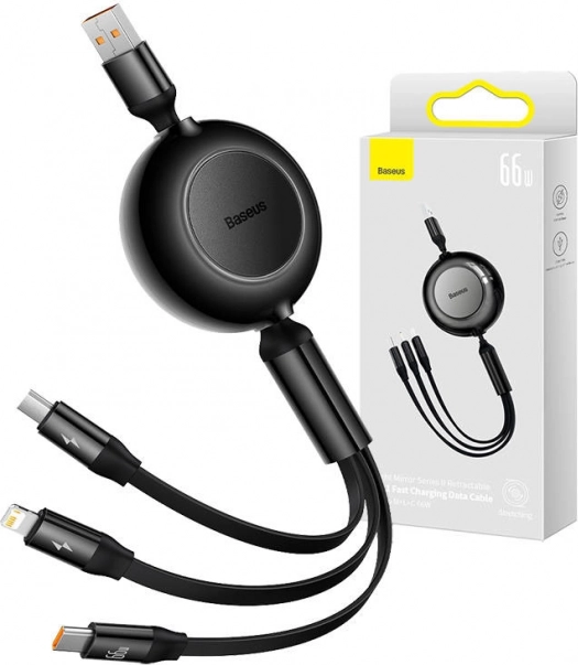 Baseus Bright Mirror 3 USB-kabel 3-i-1 til micro USB, USB‑C og Lightning 66W 1,1 m – sort