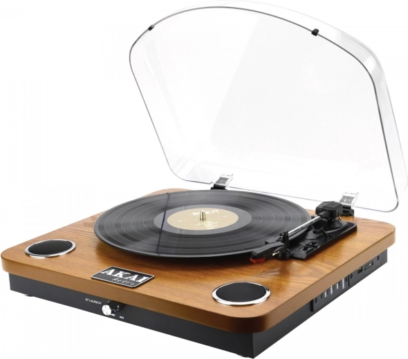 AKAI grammofon i retro træudførelse med Bluetooth, USB og SD