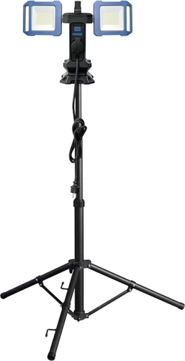 Solight dobbelt teleskopisk transportabel LED-arbejdslampe med stikkontakt og USB, 2 × 30 W