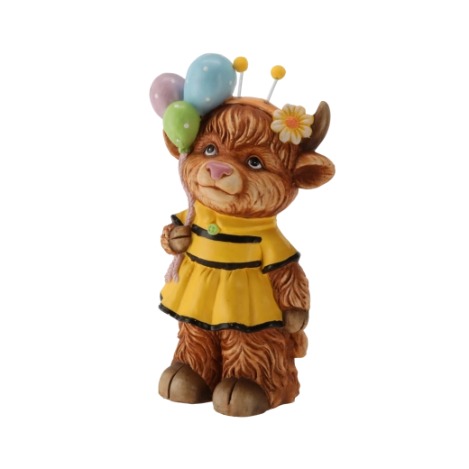 Havefigur af højlandskvæg med balloner