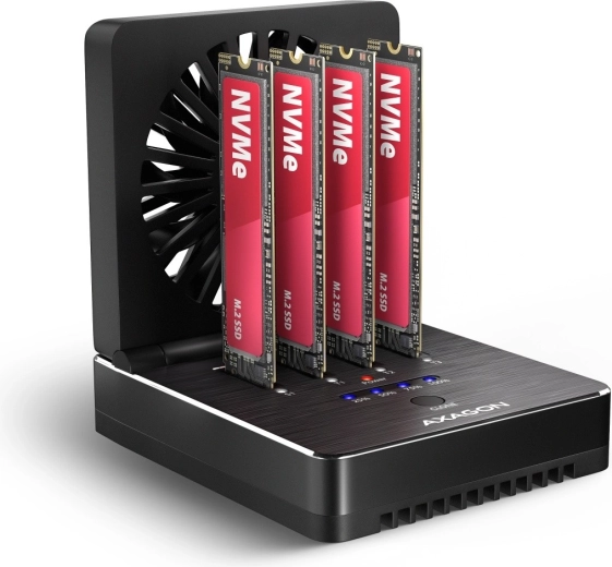 Axagon USB4-dockingstation til 4× M.2 NVMe SSD med offline kloning