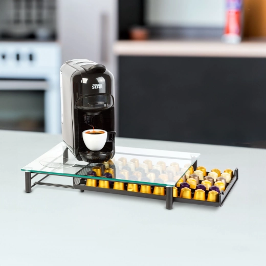 Metalstativ til Nespresso-kaffekapsler til 60 kapsler, sort