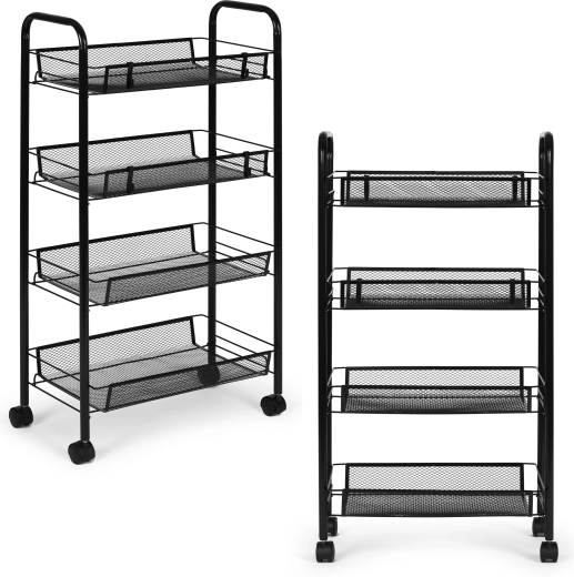 Mobilt metalreol med 4 hylder og hjul fra ModernHome