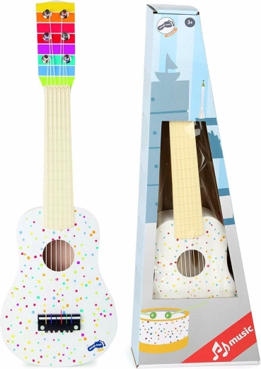 Klassisk guitar til børn i træ, hvid med prikker, Small Foot