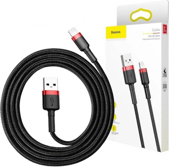 Baseus Cafule USB–Lightning-kabel 3 m, 2 A (sort–rød)