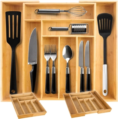 RUHHY udtrækkelig bambus-skuffeorganisator