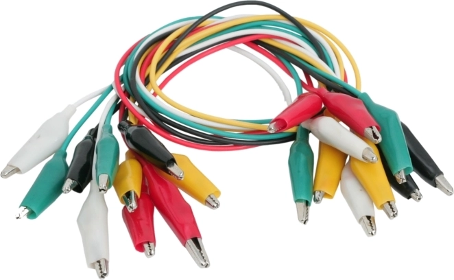 Sæt med mini-krokodillenæb med kabel, 10 stk.