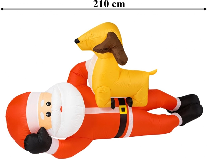 Oppustelig julemand med rensdyr 210 cm med LED-belysning