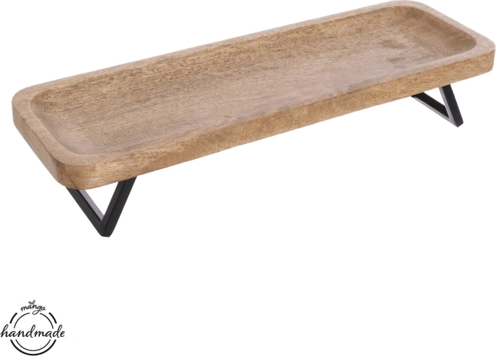 Mango-bakke i træ og metal 46 × 16 cm