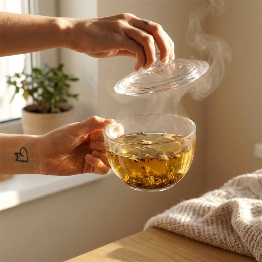 Bevarer temperatur og aroma takket være glaslåg