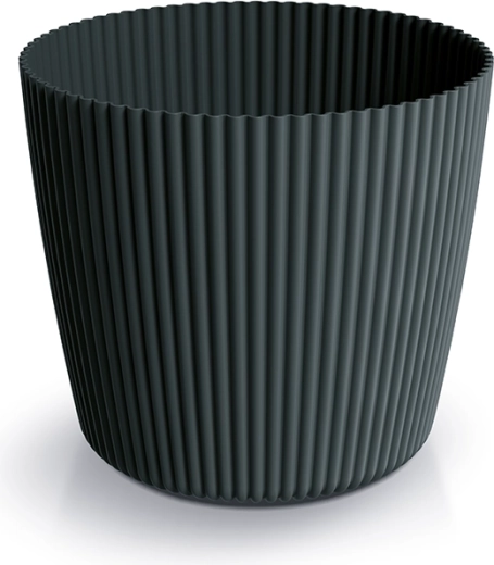 Milly Round urtepotte 14,6 cm – kulsort plastcover med rillet design
