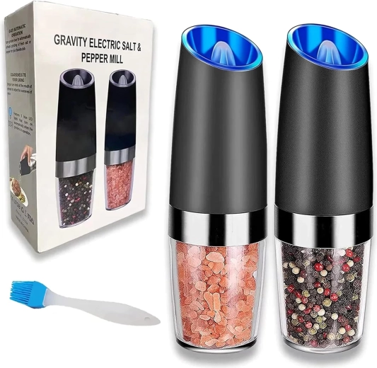 Sæt med 2 elektriske gravitationskværne til salt, peber og krydderier