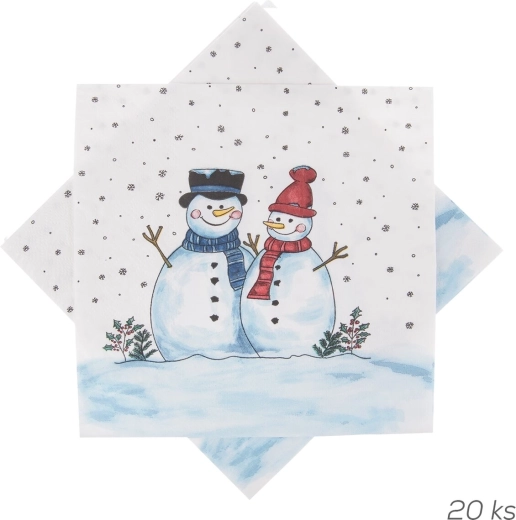 Papirservietter med snemand-motiv 33 × 33 cm, 20 stk.