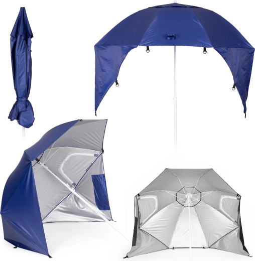MultiGarden 2-i-1 strandparasol med vindskærme, justerbar 125–200 cm, blå